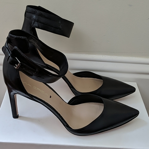 Via Spiga size 8 1/2 blk leather ankle strap hee - Picture 3 of 7